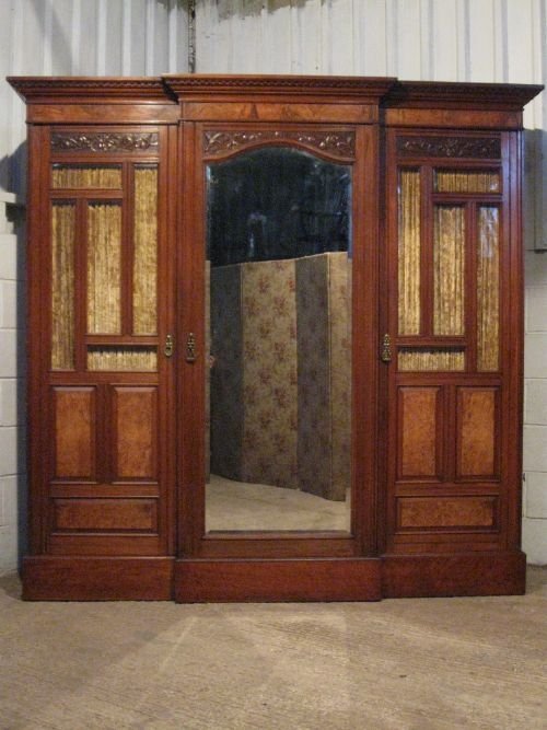 fig 1. ANTIQUE VICTORIAN ART NOUVEAU MAHOGANY & WALNUT TRIPLE BREAKFRONT WARDROBE COMPACTUM C1890 WDB6073/12.10