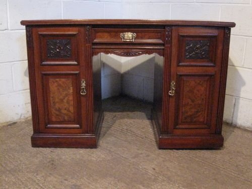 Antique Victorian Art Nouveau Mahogany & Walnut Twin Pedastal Kneehole Desk C1890 Wdb6023/12.10