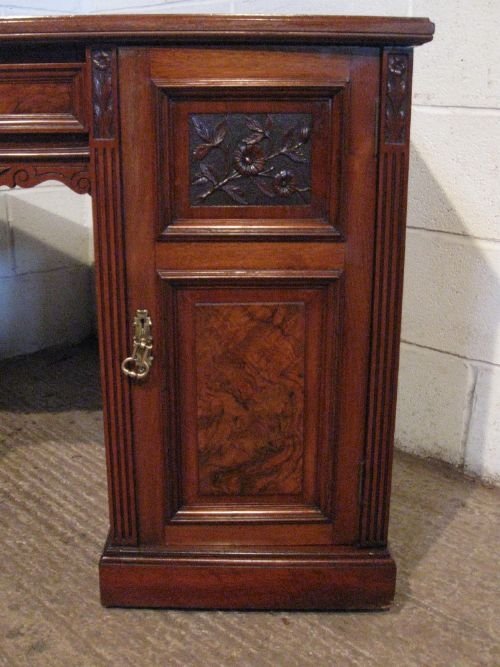 fig 1. ANTIQUE VICTORIAN ART NOUVEAU MAHOGANY & WALNUT TWIN PEDASTAL KNEEHOLE DESK C1890 WDB6023/12.10
