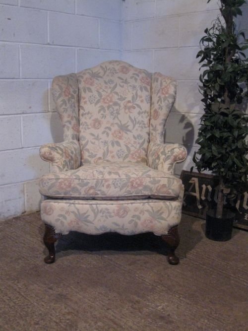 fig 1. ANTIQUE EDWARDIAN GEORGIAN REVIVAL UPHOLSTERED WING ARMCHAIR C1900 WDB6084/12.10