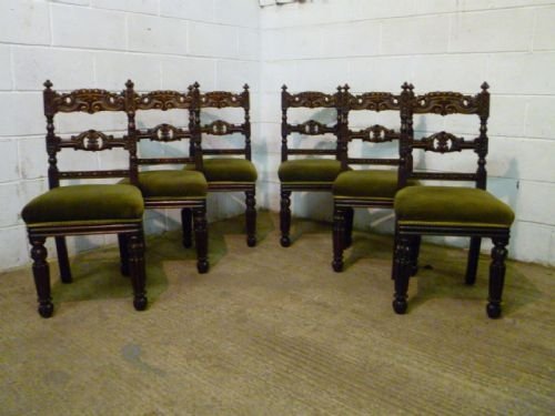 Superb Set Six Antique Carved Gothic Oak Victorian Dining Chairs C1860 Wdb6089/19.10