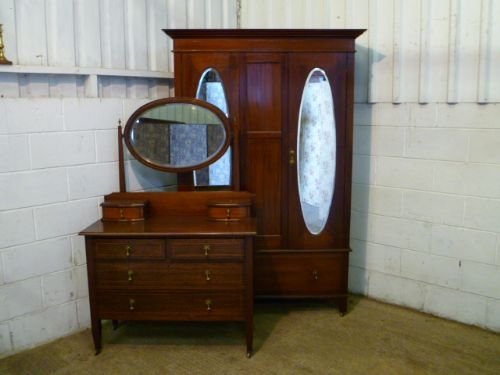 Antique Edwardian Mahogany Matching Double Wardrobe and Dressing Table Chest C1900 Wdb5986/19.10