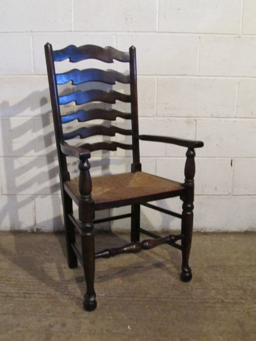 fig 1. ANTIQUE SET EIGHT VICTORIAN COUNTRY OAK LADDER BACK DINING CHAIRS 6 CHAIRS + 2 CARVERS C1880 WDB4486/5993/19.10