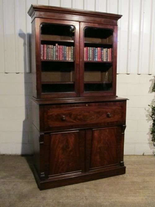 fig 1. ANTIQUE WILLIAM 1V LARGE MAHOGANY SECRETAIRE BOOKCASE WITH SECRET COMPARTMENTS C1820 WDB6001A&B/19.10