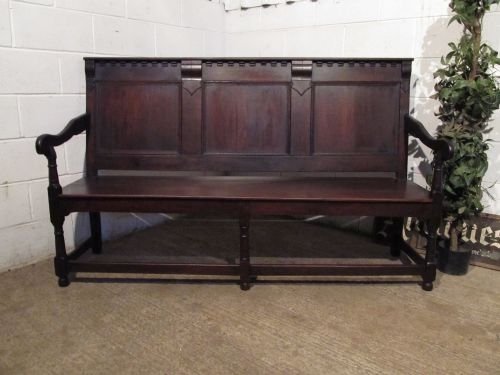 fig 1. ANTIQUE GEORGIAN OAK PEG JOINED HALL SETTLE BENCH C1780 WDB6115/8.11