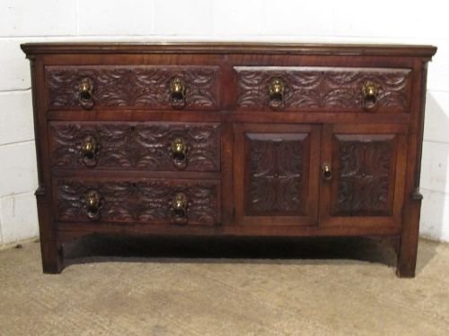 fig 1. ANTIQUE EARLY VICTORIAN CARVED OAK AND PEG JOINED SIDEBOARD C1840 WDB6093/8.11