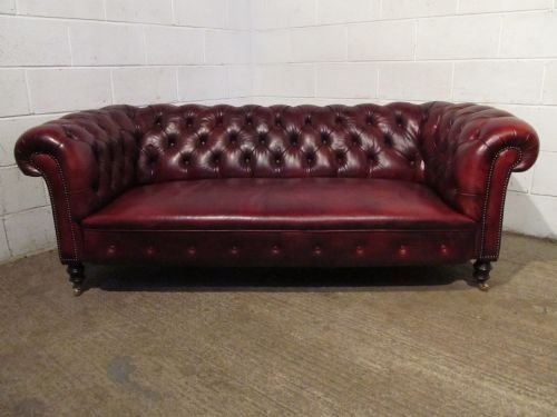 fig 1. STUNNING ANTIQUE VICTORIAN LEATHER CHESTERFIELD SOFA C1880 WP1/8.11