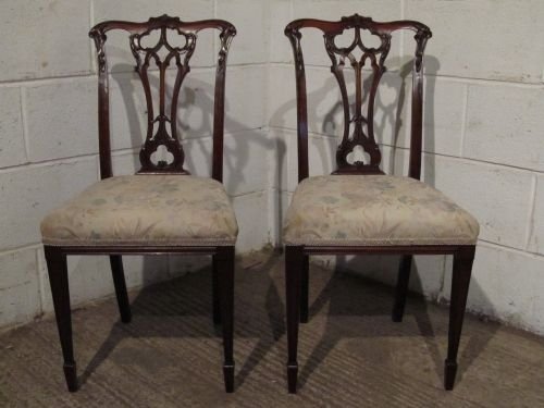 Pair Antique Edwardian Mahogany Chippendale Side Chairs Wdb6120/8.11