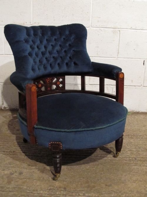 Antique Late Victorian Mahogany Inlaid Tub Salon Nursing Chair C1890 Wdb6103/8.11