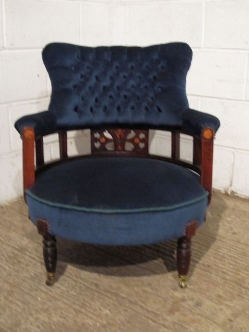 fig 1. ANTIQUE LATE VICTORIAN MAHOGANY INLAID TUB SALON NURSING CHAIR C1890 WDB6103/8.11