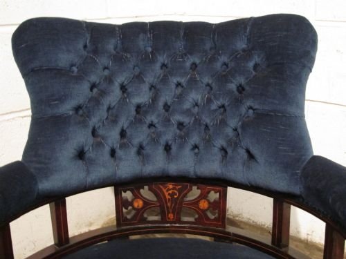 fig 2. ANTIQUE LATE VICTORIAN MAHOGANY INLAID TUB SALON NURSING CHAIR C1890 WDB6103/8.11