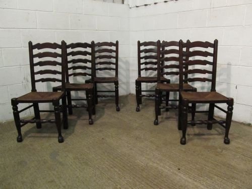 Antique Set Six Victorian Country Oak Ladder Back Dining Chairs C1880 Wdb6011/8.11