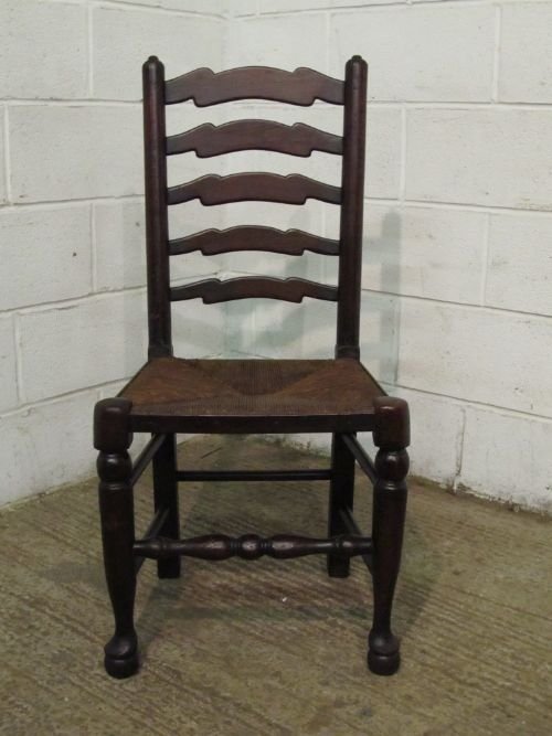 fig 1. ANTIQUE SET SIX VICTORIAN COUNTRY OAK LADDER BACK DINING CHAIRS C1880 WDB6011/8.11