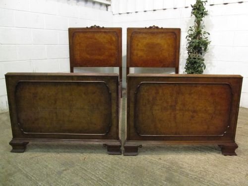 Antique Pair Edwardian Burr Walnut Single Beds Wdb6100/8.11