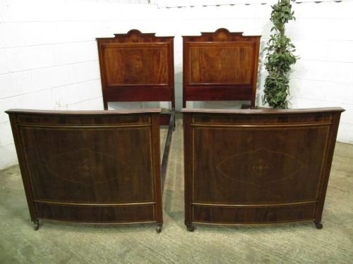 Antique Pair Superb Edwardian Mahogany Inlaid Single Beds C1900 Wdb6139/15.11