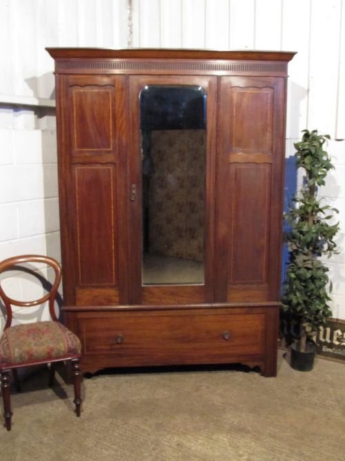 Antique Edwardian Mahogany Inlaid Double Wardrobe C1900 Wdb6118/15.11