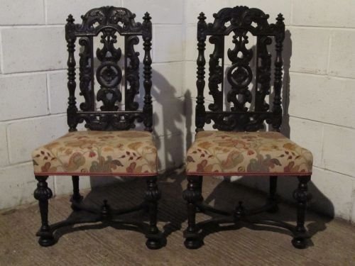 Antique Pair Victorian Carved Gothic Oak Chairs C1860 Wdb6127/15.11