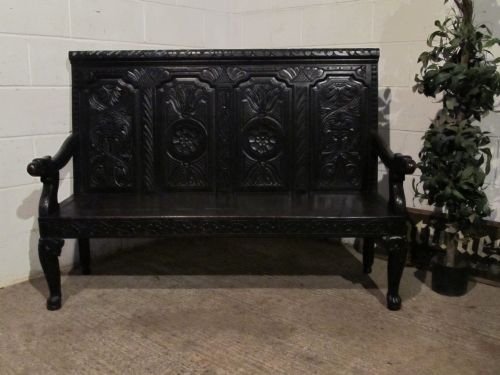 Antique Victorian Carved Oak Settle Hall Bench C1860 Wdb6141/22.11