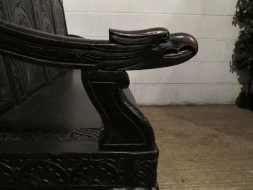 fig 2. ANTIQUE VICTORIAN CARVED OAK SETTLE HALL BENCH C1860 WDB6141/22.11