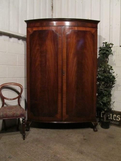 Antique Edwardian Bow Fronted Flamed Mahogany Double Wardrobe C1900 Wdb6154/29.11