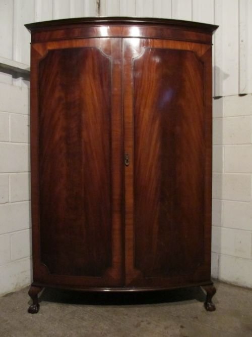 fig 1. ANTIQUE EDWARDIAN BOW FRONTED FLAMED MAHOGANY DOUBLE WARDROBE C1900 WDB6154/29.11