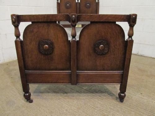 fig 2. SUPERB PAIR ANTIQUE EDWARDIAN OAK SINGLE BEDS BY STAPLES & CO MANUFACTURER TO HM KING GEORGE V C1915  WDB6130/29.11