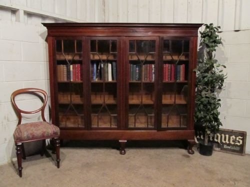 fig 1. ANTIQUE EDWARDIAN MAHOGANY INLAID ASTRAGAL GLAZED BOOKCASE C1900 WDB6160/6.12