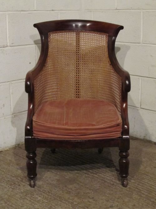 fig 1. ANTIQUE REGENCY MAHOGANY BERGERE LIBRARY CHAIR C1800 WDB6161/6.11