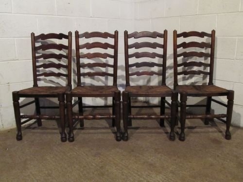 Antique Set Four Victorian Country Oak Ladder Back Dining Chairs C1860 Wdb6174/13.12