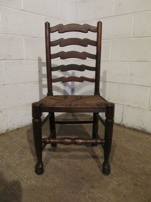 fig 1. ANTIQUE SET FOUR VICTORIAN COUNTRY OAK LADDER BACK DINING CHAIRS C1860 WDB6174/13.12