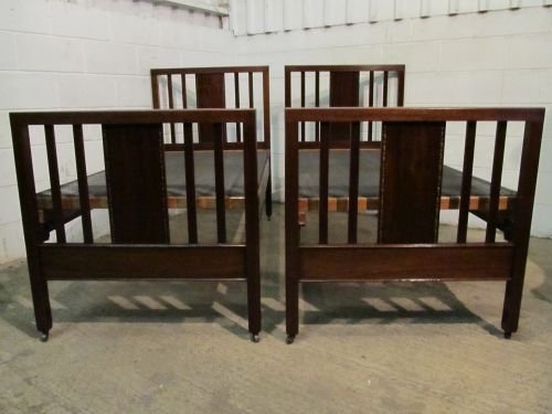 Antique Edwardian Pair Mahogany Single Beds with Original Sprung Bases C1900 Wdb6179/13.12