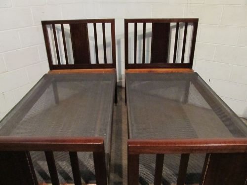 fig 1. ANTIQUE EDWARDIAN PAIR MAHOGANY SINGLE BEDS WITH ORIGINAL SPRUNG BASES C1900 WDB6179/13.12