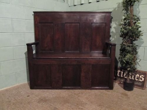 Antique Georgian Joined Oak Settle Hall Bench C1780 Wdb6203/27.12