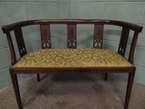 fig 1. ANTIQUE EDWARDIAN ART NOUVEAU MAHOGANY INLAID SALON SUITE / PAIR TUB CHAIRS AND TUB END SOFA WDB6207/27.12