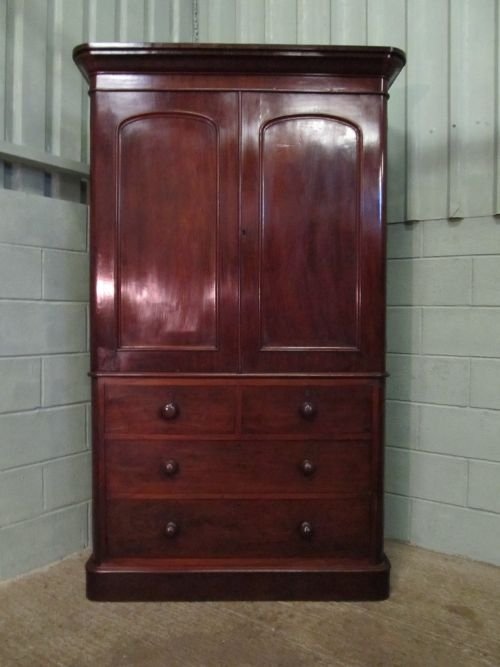 Antique Victorian Mahogany Linen Clothes Press Wardrobe C1860