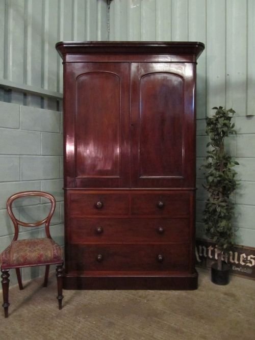 fig 1. ANTIQUE VICTORIAN MAHOGANY LINEN CLOTHES PRESS WARDROBE C1860