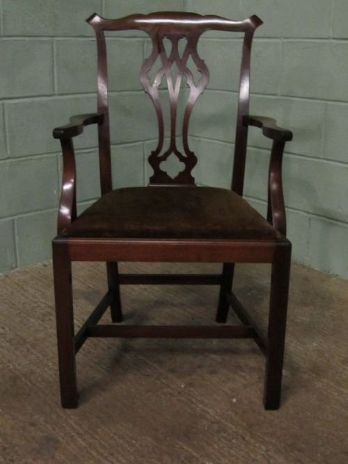 fig 1. ANTIQUE EDWARDIAN CHIPPENDALE MAHOGANY LIBRARY DESK ELBOW CHAIR M6215A/18.1