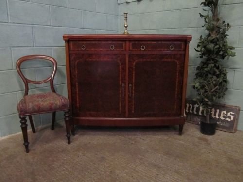 Antique Continental Bow Front Walnut & Mahogany Linen Press Cabinet + Gilt Mounts C1900