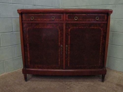 fig 1. ANTIQUE CONTINENTAL BOW FRONT WALNUT & MAHOGANY LINEN PRESS CABINET + GILT MOUNTS C1900
