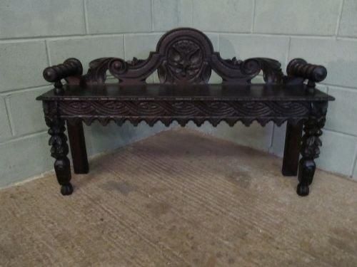 Antique Victorian Carved Oak Hall Bench C1880 Md5/25.1