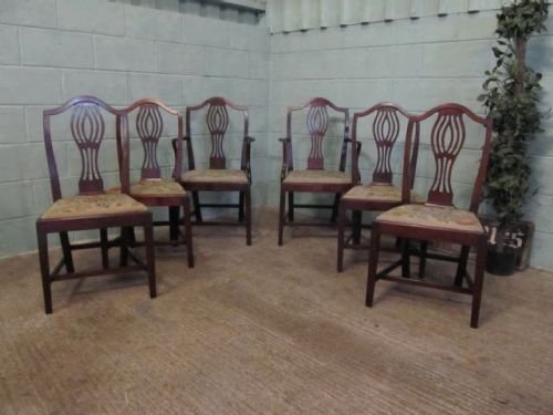 Antique Set Six Georgian Mahogany Dining Chairs Two Elbow Chairs & Four Chairs C1780 Ref: 6251/7.2