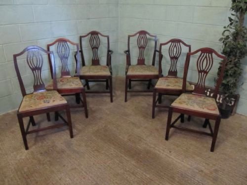 fig 1. ANTIQUE SET SIX GEORGIAN MAHOGANY DINING CHAIRS TWO ELBOW CHAIRS & FOUR CHAIRS C1780 REF: 6251/7.2
