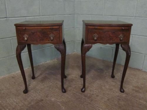 Antique Pair Edwardian Bow Front Burr Walnut Bedside Tables Cabinets with Book Slides C1910 6252/7.2