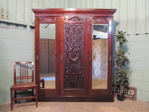 Antique Victorian Mahogany Triple Wardrobe Compactum C1890