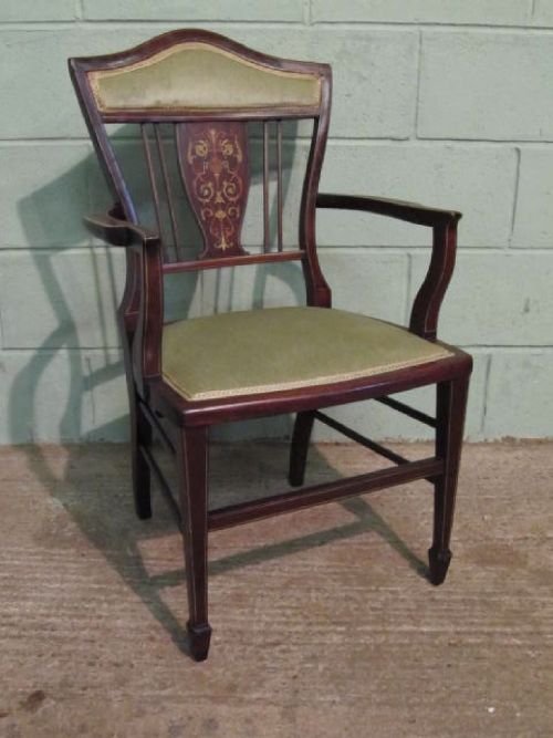 Antique Edwardian Mahogany Inlaid Salon or Desk Chair C1900 W6266/7.3