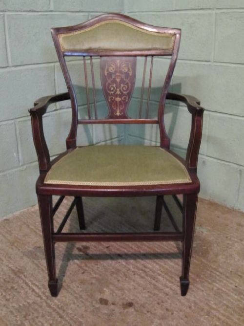 fig 1. ANTIQUE EDWARDIAN MAHOGANY INLAID SALON OR DESK CHAIR C1900 W6266/7.3