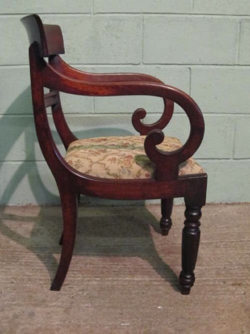 Antique William 1v Mahogany Scroll Arm Desk Side Chair C1830 W6283/7.3