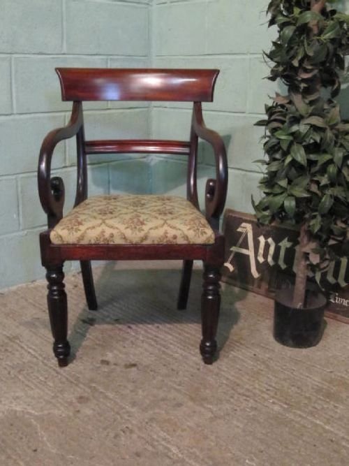 fig 1. ANTIQUE WILLIAM 1V MAHOGANY SCROLL ARM DESK SIDE CHAIR C1830 W6283/7.3