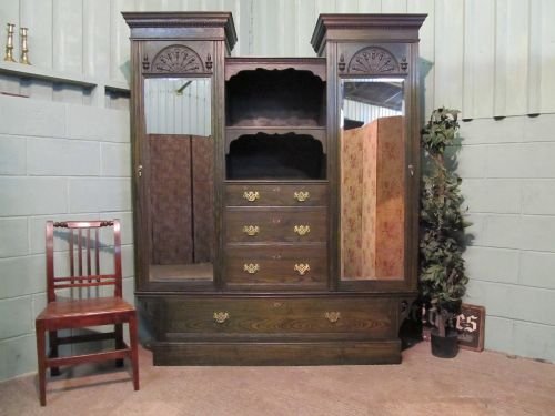 Antique Arts & Crafts Shapland & Petter Ash Triple Wardrobe Compactum with Original Green Wash C1900 M10/7.3