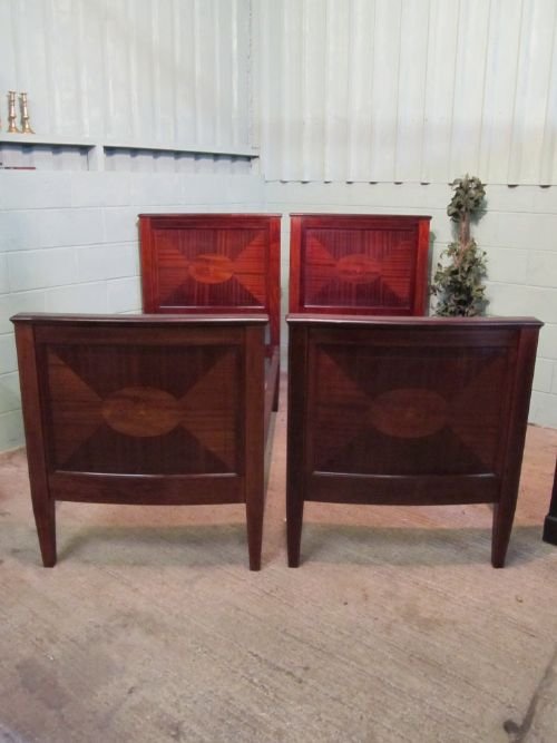 Pair Antique Edwardian Mahogany Inlaid Single Beds C1900 W6292/7.3